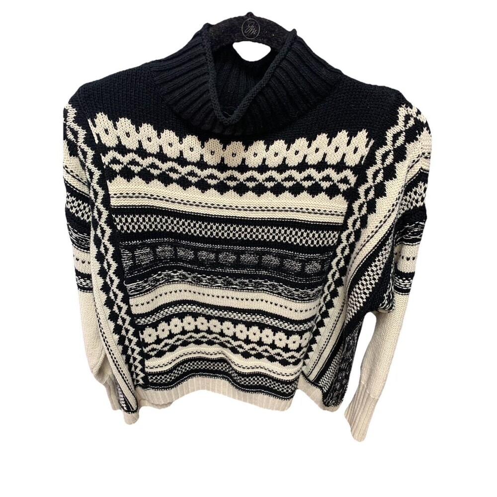 Chaps Mock Turtleneck Knitted Pullover Sweater Black White stretchy